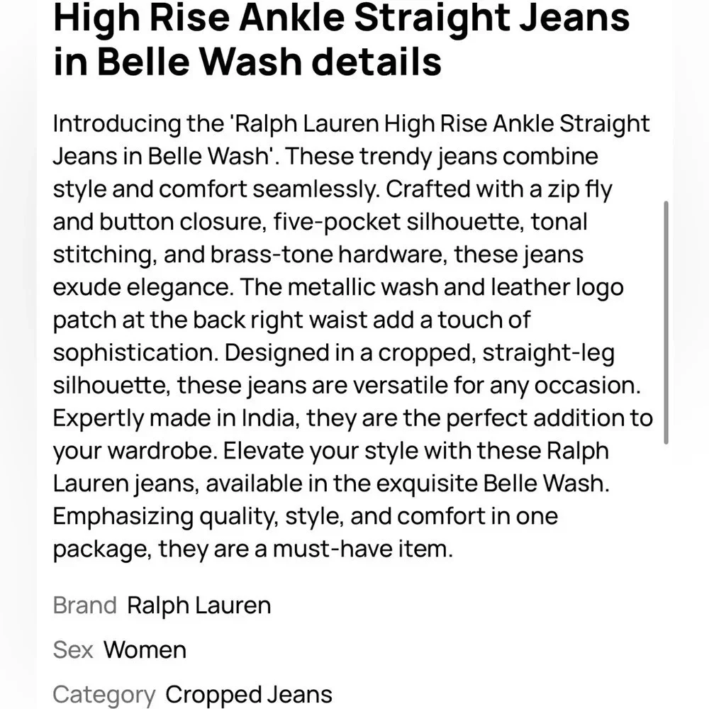 Ralph Lauren Metallic High-Rise Stretch Straight Ankle Jean - Picture 13 of 14